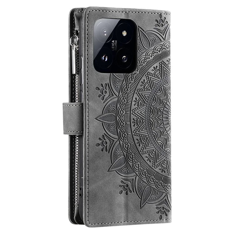 006 For Xiaomi 14 Case Slim-Fit Phone Shell Leather Wallet Imprinted Phone Cover with Strap