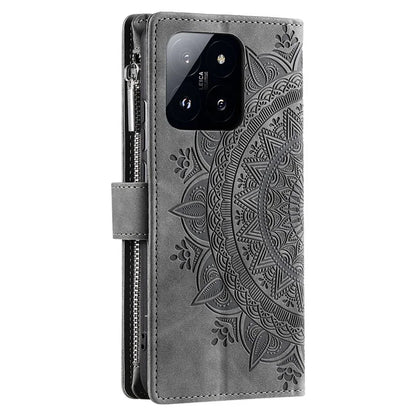 006 For Xiaomi 14 Case Slim-Fit Phone Shell Leather Wallet Imprinted Phone Cover with Strap