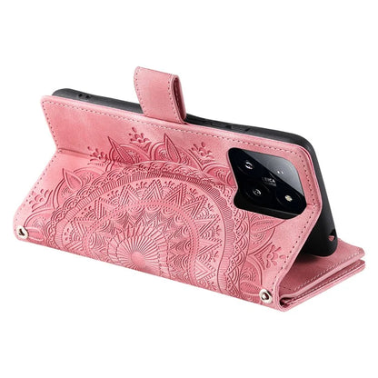 006 For Xiaomi 14 Case Slim-Fit Phone Shell Leather Wallet Imprinted Phone Cover with Strap