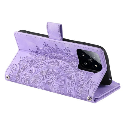 006 For Xiaomi 14 Case Slim-Fit Phone Shell Leather Wallet Imprinted Phone Cover with Strap