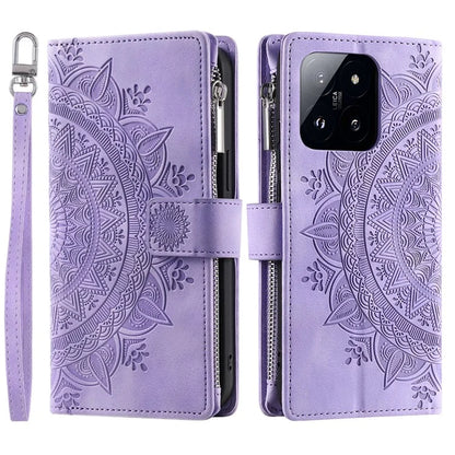 006 For Xiaomi 14 Case Slim-Fit Phone Shell Leather Wallet Imprinted Phone Cover with Strap