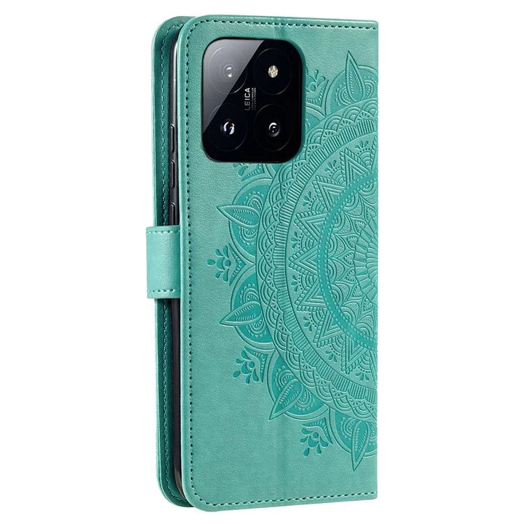 For Xiaomi 14 Case Mandala Flower Imprint Leather Wallet Phone Cover with Strap