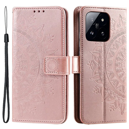 For Xiaomi 14 Case Mandala Flower Imprint Leather Wallet Phone Cover with Strap