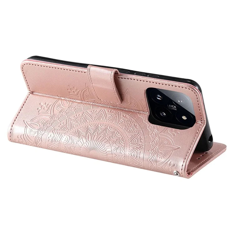 For Xiaomi 14 Case Mandala Flower Imprint Leather Wallet Phone Cover with Strap