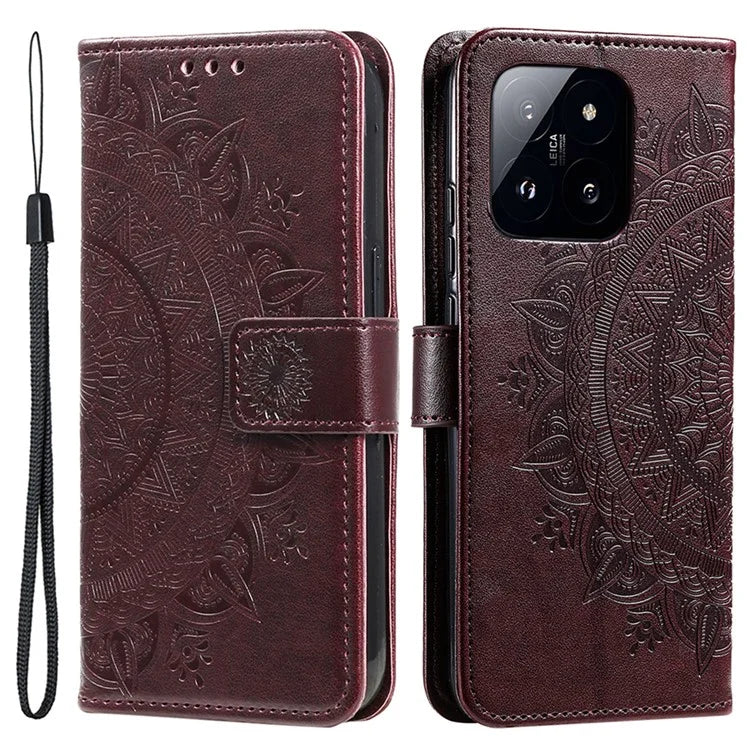 For Xiaomi 14 Case Mandala Flower Imprint Leather Wallet Phone Cover with Strap