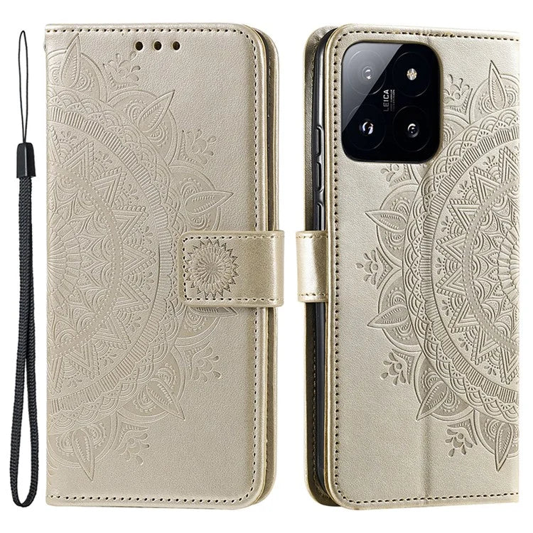 For Xiaomi 14 Case Mandala Flower Imprint Leather Wallet Phone Cover with Strap