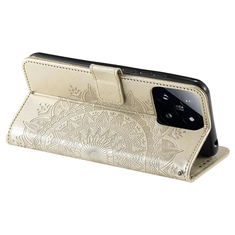 For Xiaomi 14 Case Mandala Flower Imprint Leather Wallet Phone Cover with Strap