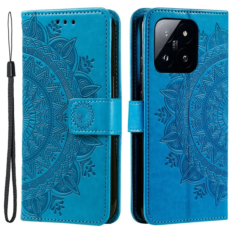 For Xiaomi 14 Case Mandala Flower Imprint Leather Wallet Phone Cover with Strap