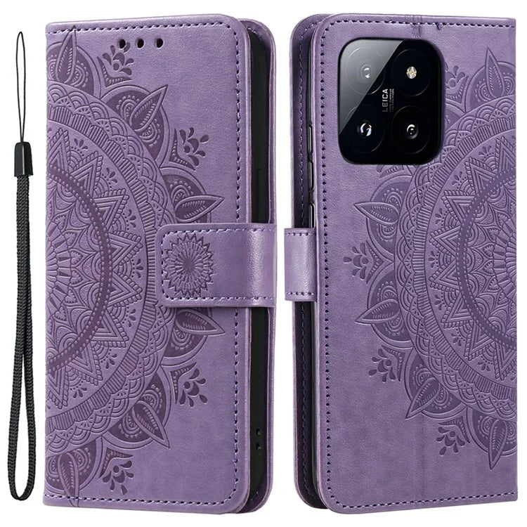 For Xiaomi 14 Case Mandala Flower Imprint Leather Wallet Phone Cover with Strap