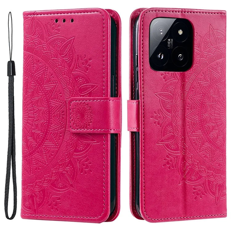 For Xiaomi 14 Case Mandala Flower Imprint Leather Wallet Phone Cover with Strap