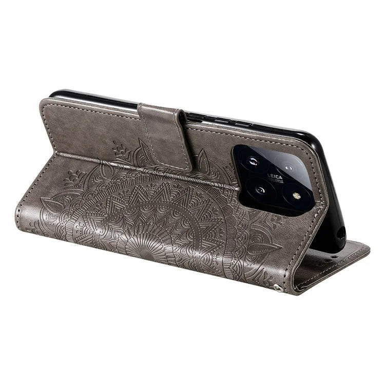 For Xiaomi 14 Case Mandala Flower Imprint Leather Wallet Phone Cover with Strap