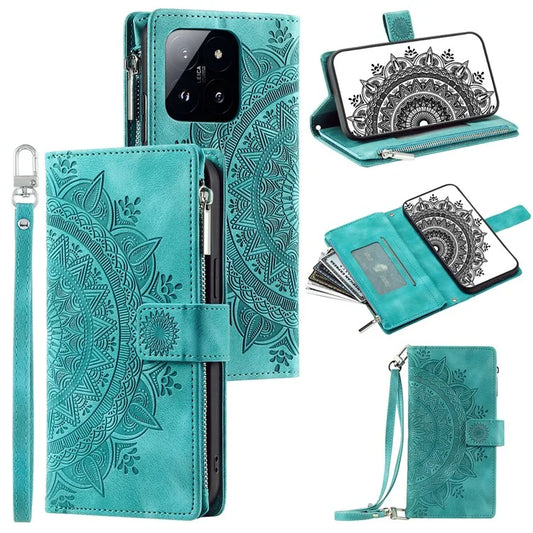 Style 006 For Xiaomi 14 Case Mandala Flower Phone Cover with Hand Strap and Shoulder Strap