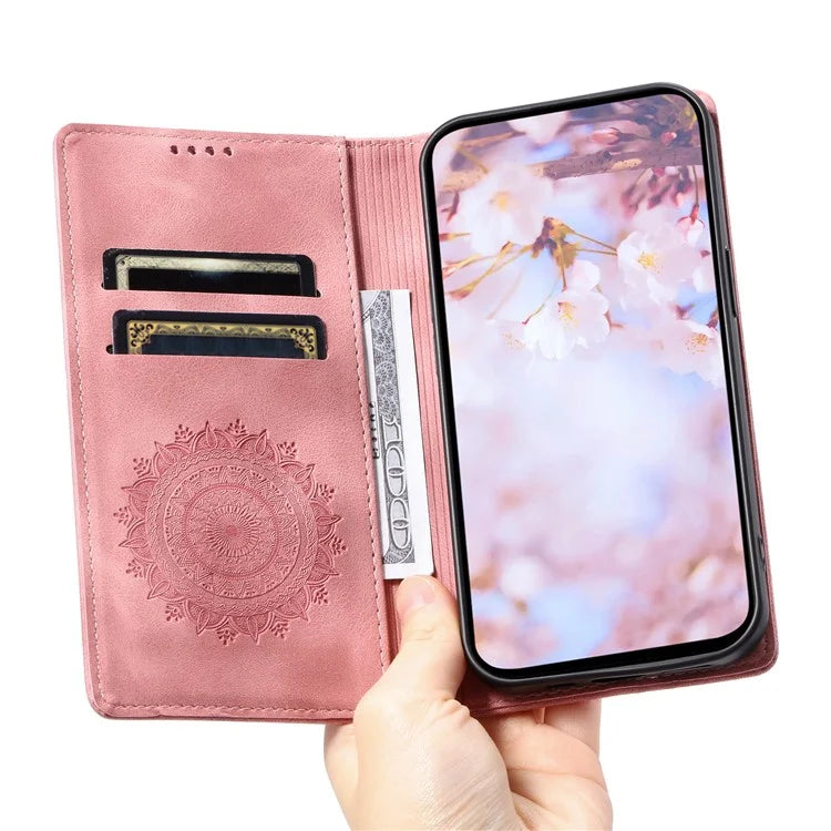 For Samsung Galaxy A24 4G (162.1 x 77.6 x 8.3mm) Case Magnetic Auto Closing Phone Wallet Cover Gold