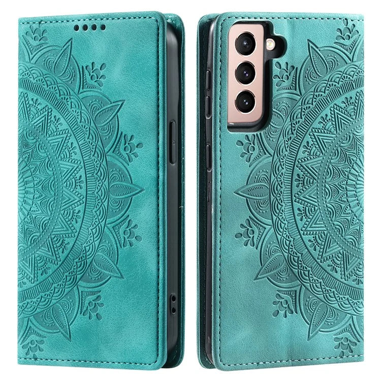 For Samsung Galaxy S22+ 5G Case Imprinted Mandala Flower Leather Cover with Wallet
