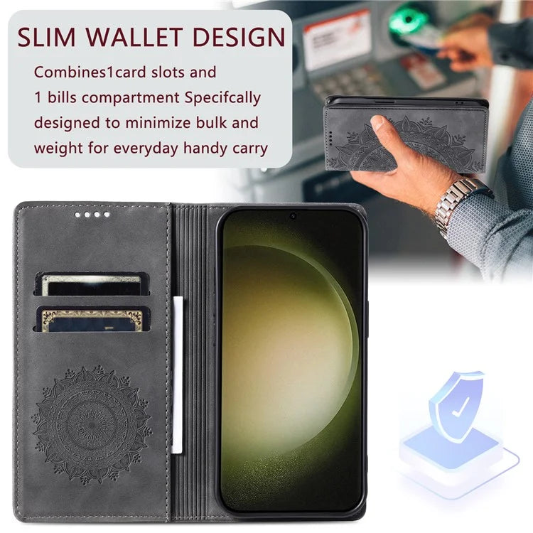 For Samsung Galaxy S23 Case Leather Imprinted Mandala Flower Phone Protector