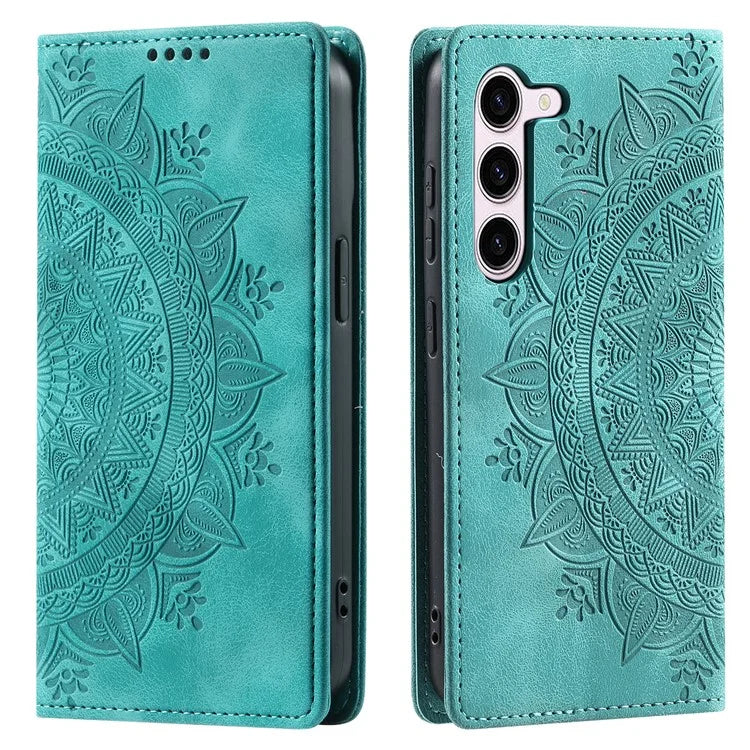For Samsung Galaxy S23 Case Leather Imprinted Mandala Flower Phone Protector