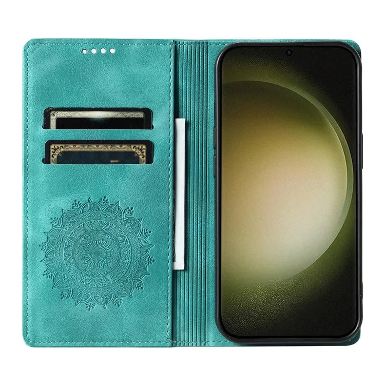 For Samsung Galaxy S23 Case Leather Imprinted Mandala Flower Phone Protector