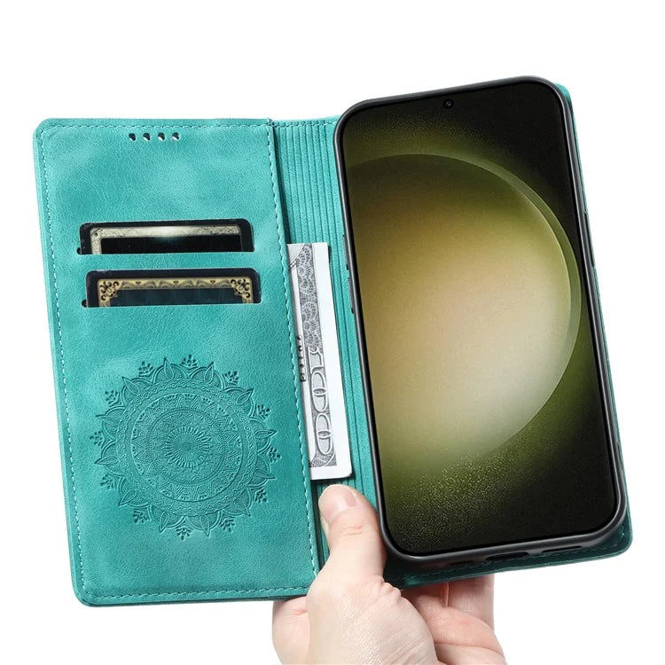 For Samsung Galaxy S23 Case Leather Imprinted Mandala Flower Phone Protector