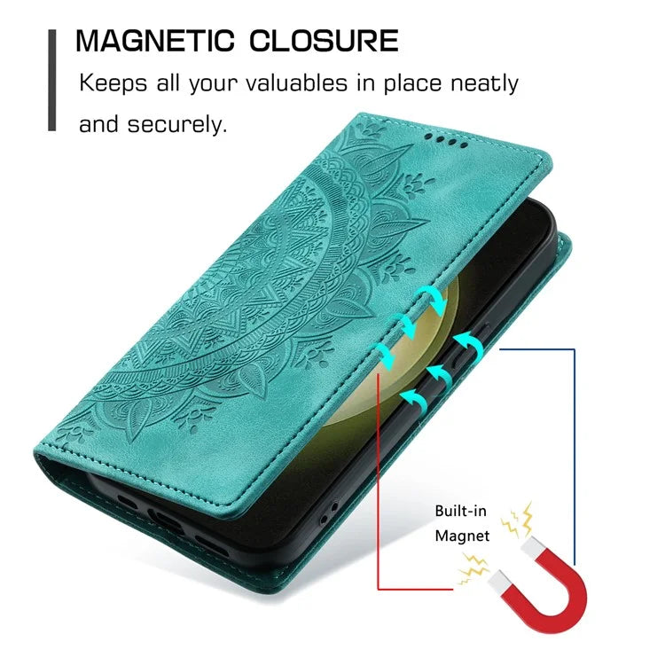For Samsung Galaxy S23 Case Leather Imprinted Mandala Flower Phone Protector