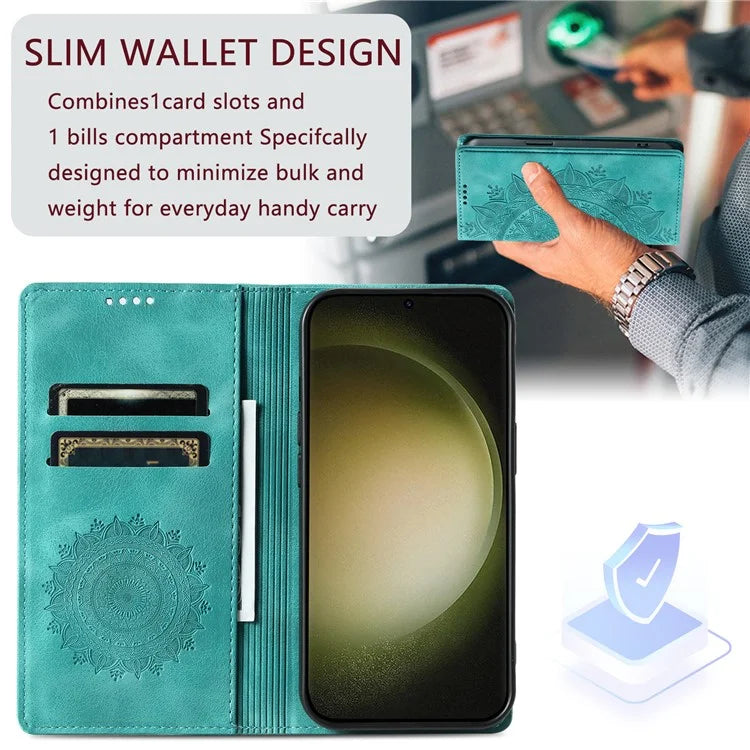 For Samsung Galaxy S23 Case Leather Imprinted Mandala Flower Phone Protector