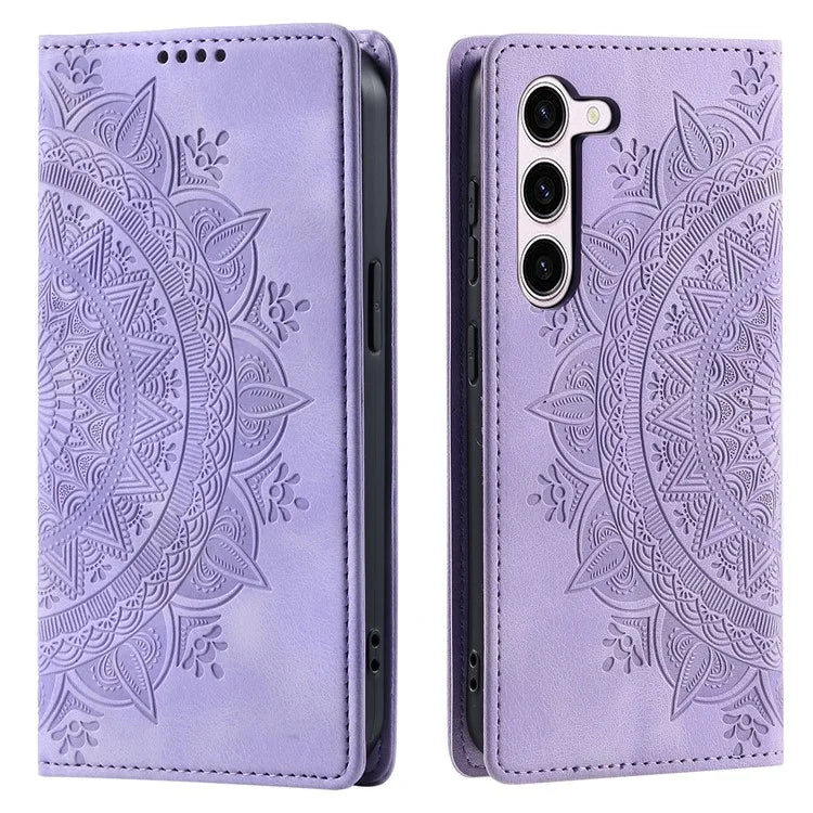 For Samsung Galaxy S23 Case Leather Imprinted Mandala Flower Phone Protector