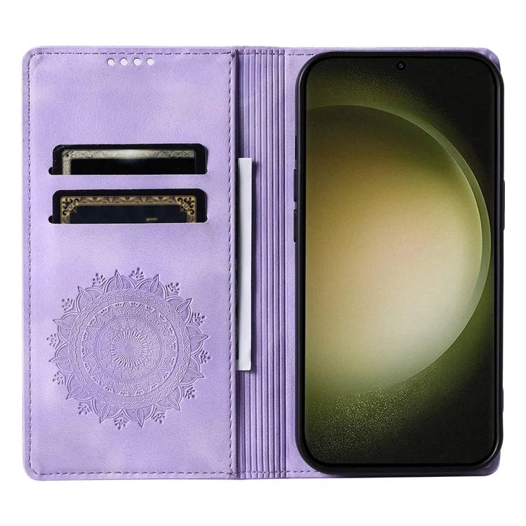 For Samsung Galaxy S23 Case Leather Imprinted Mandala Flower Phone Protector