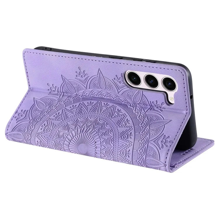 For Samsung Galaxy S23 Case Leather Imprinted Mandala Flower Phone Protector
