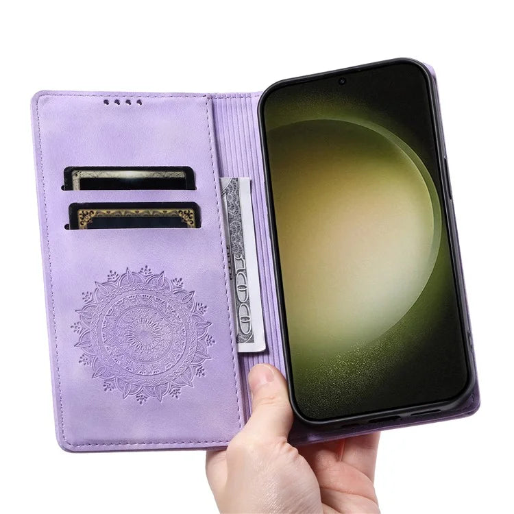 For Samsung Galaxy S23 Case Leather Imprinted Mandala Flower Phone Protector