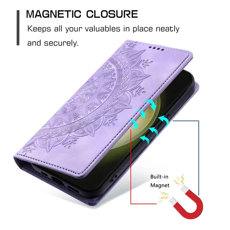 For Samsung Galaxy S23 Case Leather Imprinted Mandala Flower Phone Protector