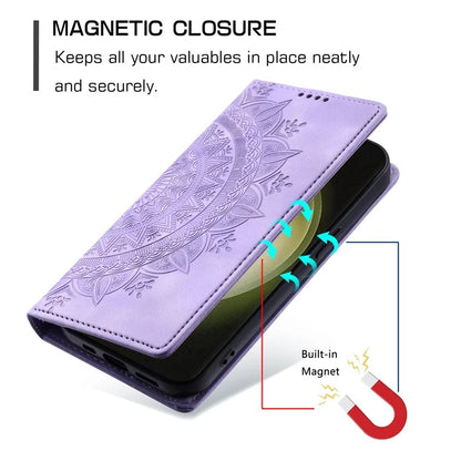 For Samsung Galaxy S23 Case Leather Imprinted Mandala Flower Phone Protector