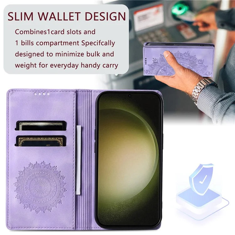 For Samsung Galaxy S23 Case Leather Imprinted Mandala Flower Phone Protector