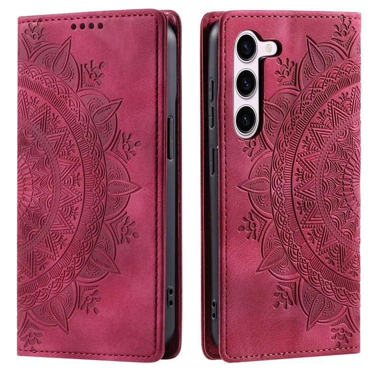 For Samsung Galaxy S23 Case Leather Imprinted Mandala Flower Phone Protector