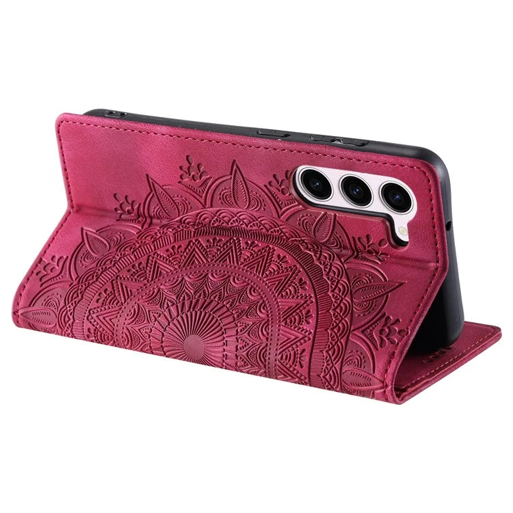 For Samsung Galaxy S23 Case Leather Imprinted Mandala Flower Phone Protector