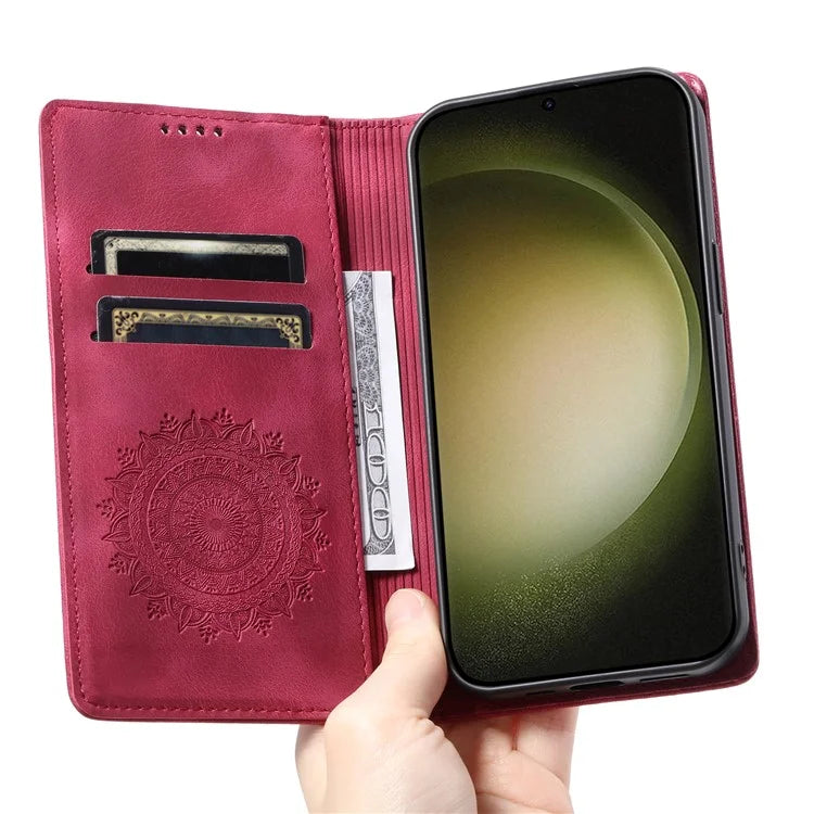 For Samsung Galaxy S23 Case Leather Imprinted Mandala Flower Phone Protector