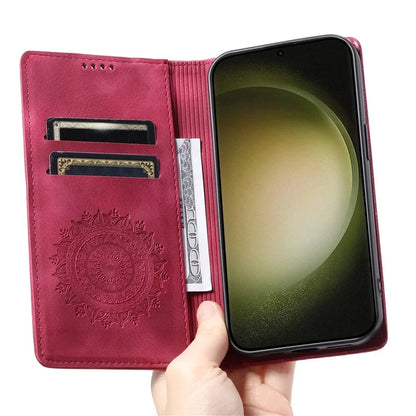 For Samsung Galaxy S23 Case Leather Imprinted Mandala Flower Phone Protector