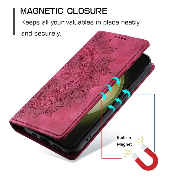 For Samsung Galaxy S23 Case Leather Imprinted Mandala Flower Phone Protector