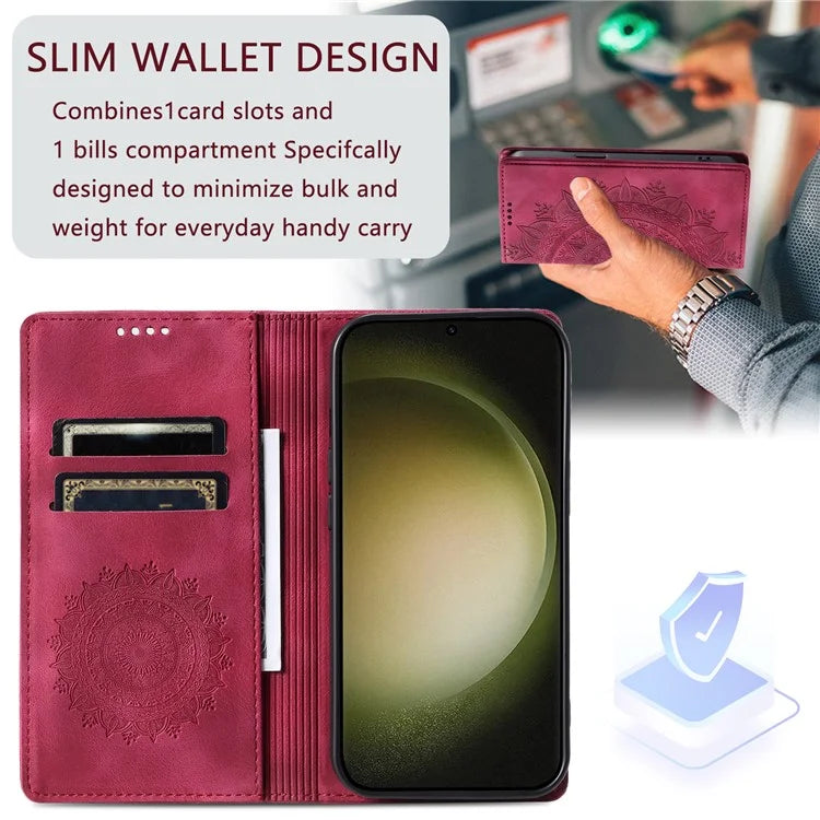 For Samsung Galaxy S23 Case Leather Imprinted Mandala Flower Phone Protector