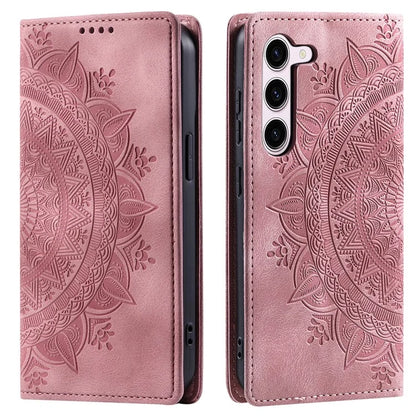 For Samsung Galaxy S23 Case Leather Imprinted Mandala Flower Phone Protector Gold