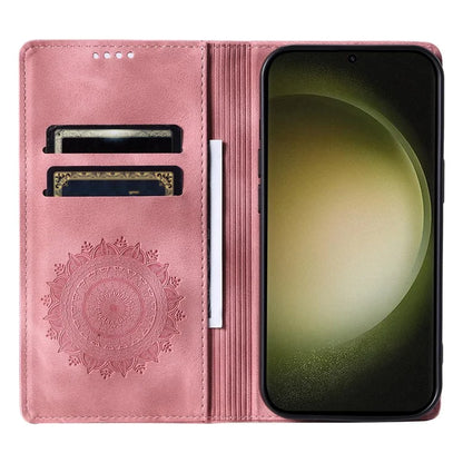 For Samsung Galaxy S23 Case Leather Imprinted Mandala Flower Phone Protector Gold
