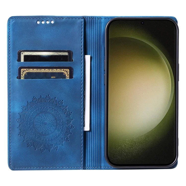 For Samsung Galaxy S23 Case Leather Imprinted Mandala Flower Phone Protector