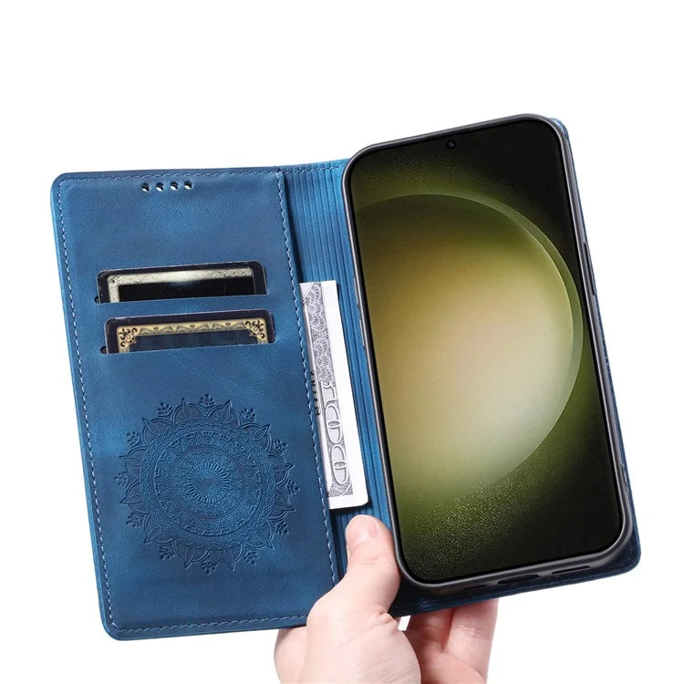 For Samsung Galaxy S23 Case Leather Imprinted Mandala Flower Phone Protector