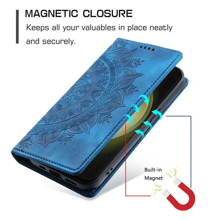 For Samsung Galaxy S23 Case Leather Imprinted Mandala Flower Phone Protector