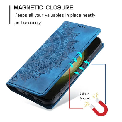 For Samsung Galaxy S23 Case Leather Imprinted Mandala Flower Phone Protector