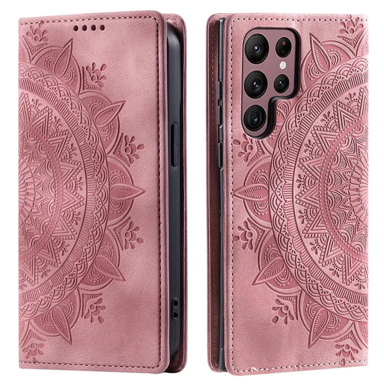 For Samsung Galaxy S22 Ultra 5G Case Magnetic Auto Closing Shockproof Leather Stand Cellphone Cover Gold