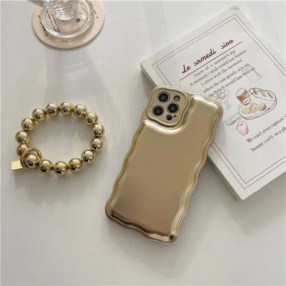 For iPhone 13 Pro Case Curly Wave Frame Airbag Phone Cover with Bead Chain