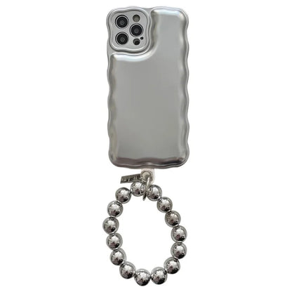 For iPhone 13 Pro Case Curly Wave Frame Airbag Phone Cover with Bead Chain
