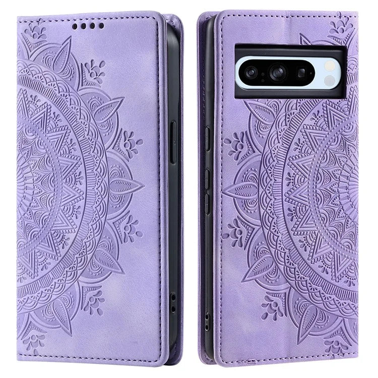 For Google Pixel 8 Pro Case Leather Imprint Anti-scratch Wallet Stand Cellphone Cover
