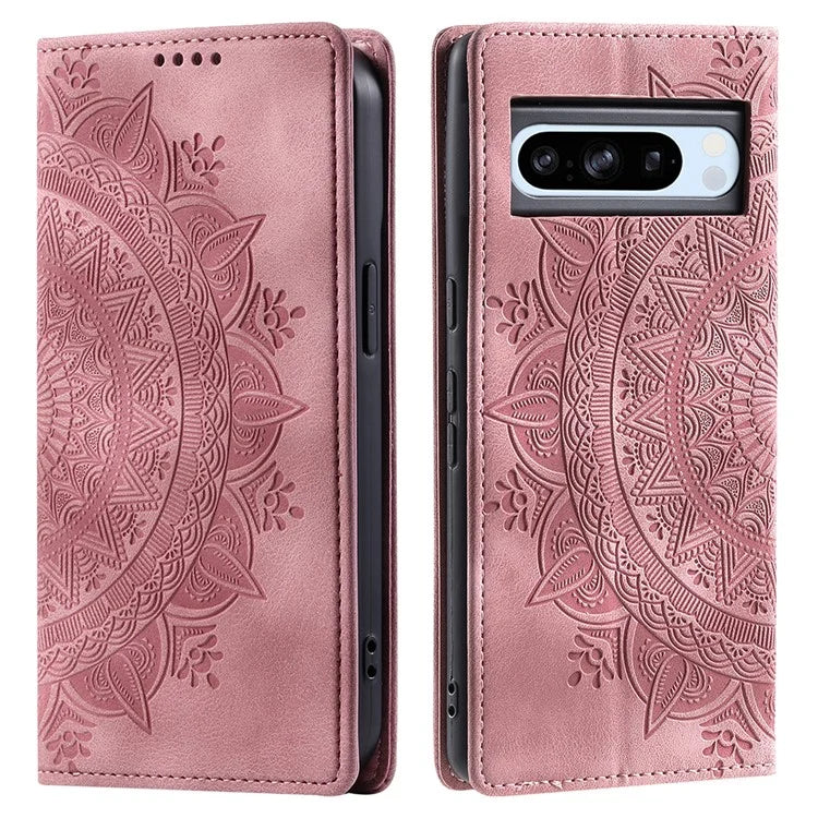 For Google Pixel 8 Pro Case Leather Imprint Anti-scratch Wallet Stand Cellphone Cover
