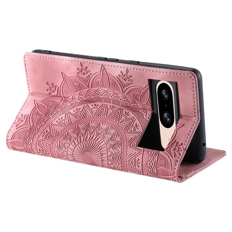 For Google Pixel 8 Leather Case Foldable Stand Imprint Mobile Phone Protector
