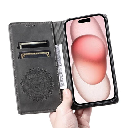For iPhone 15 Pro Max Case Stand Phone Cover PU Leather Magnetic Imprinted Shell